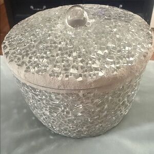 Crackle Glass Trinket Jar with Pink Lid